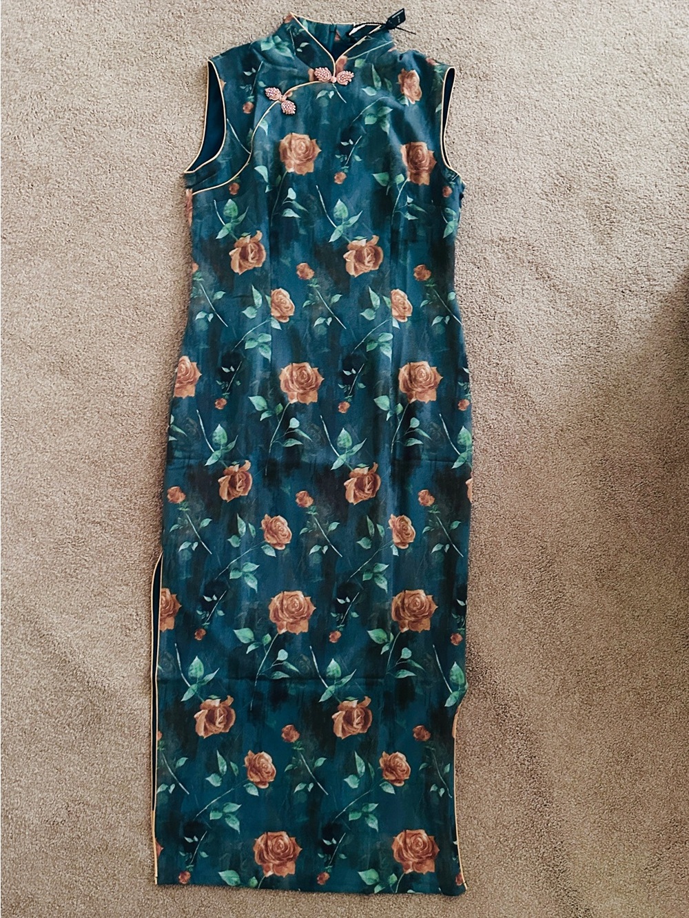 Floral Qipao Dress with Rose Print